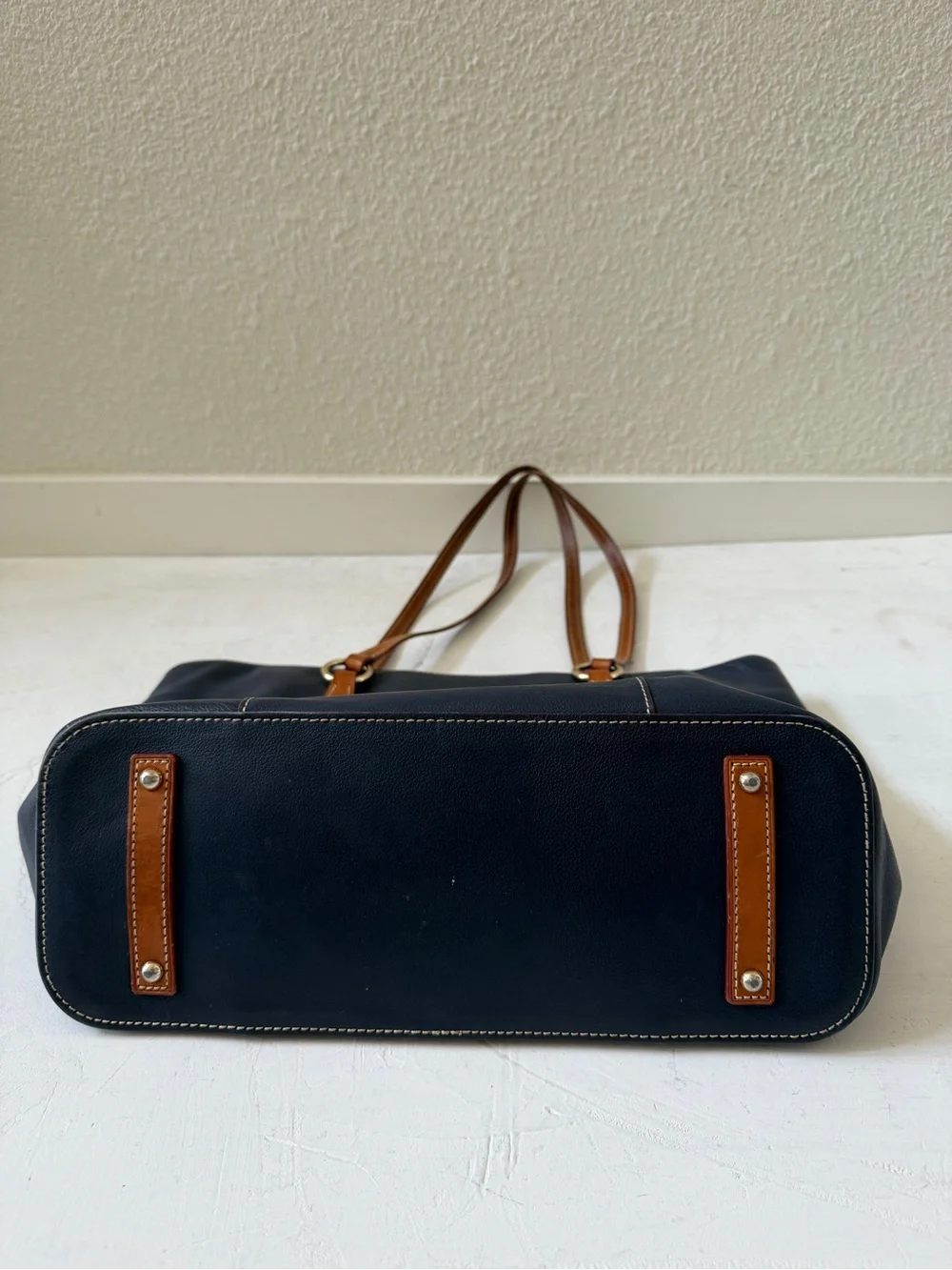 Dooney & Bourke Navy Blue Leather Lexington Shopper Tote Shoulder Bag